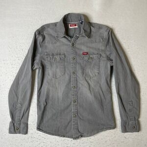 Wrangler Mens Gray Long Sleeve Denim Western Pearl Snap Shirt Size Small S/CH/P